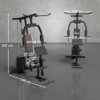 Stazione Fitness Multifunzione per Allenamento a Casa e Professionale in Acciaio, 148x108x207 cm, Nero