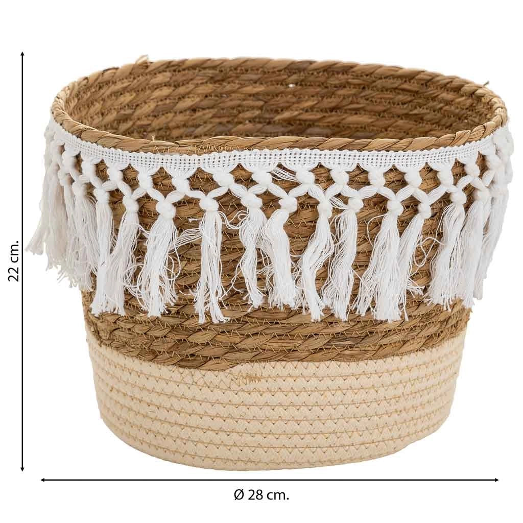 Cesto in fibra naturale e cotone bianco d28x21,5h