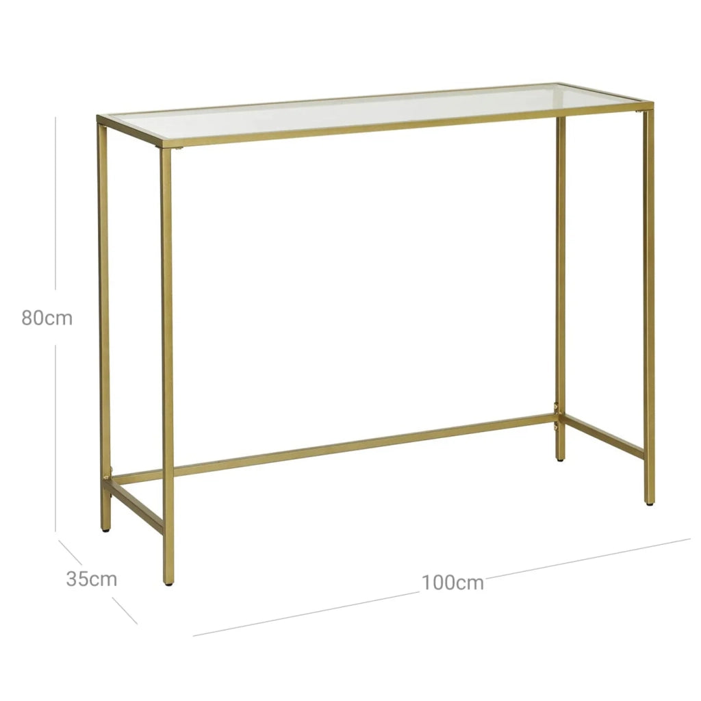 Tavolo consolle tavolo da ingresso 100 x 35 x 80 cm tavolino piano in vetro temperato robusta struttura in metallo piedini regolabili per soggiorno ingresso corridoio oro 12_0007520