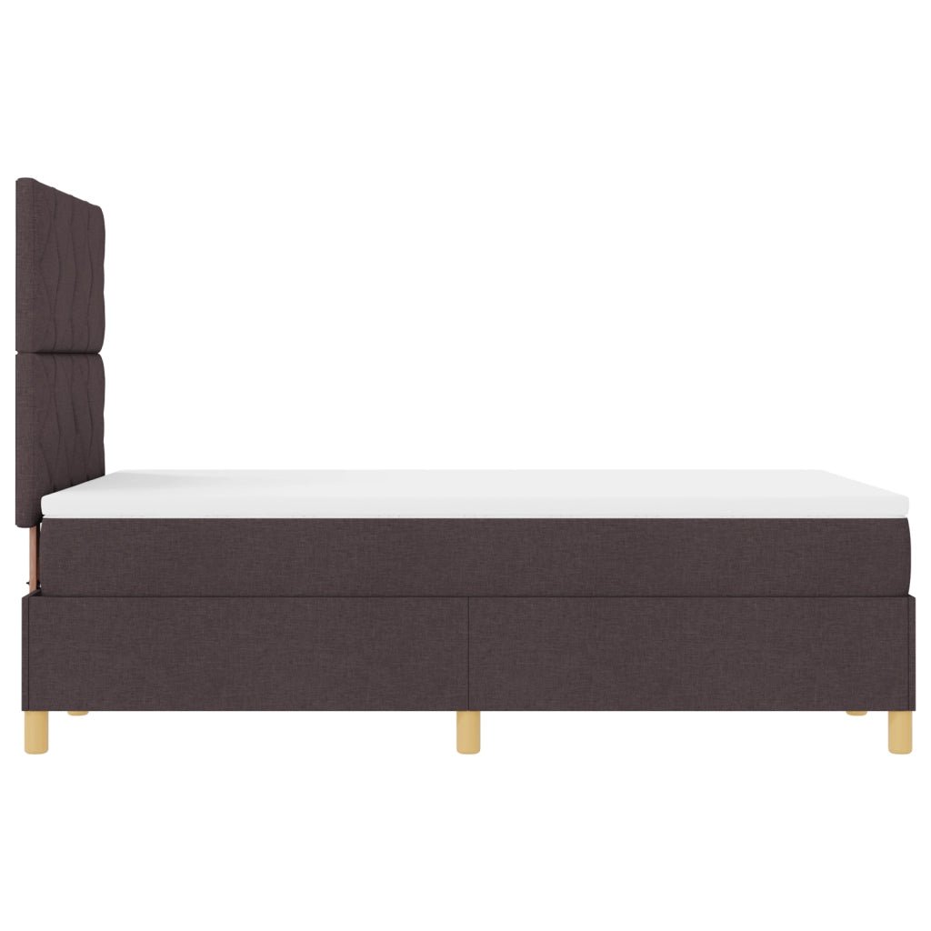 Letto con Box Spring e Materasso Marrone Scuro Piccolo Matrimoniale Tessuto