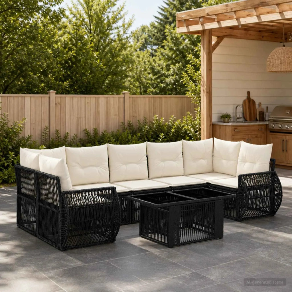 Set Divano da Giardino 8 pz Nero e Bianco Crema polyrattan 3436909