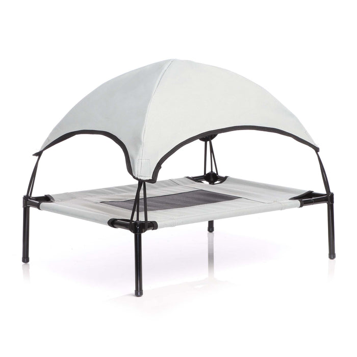 Brandina per cani e gatti con tettoia grigia, cuccia per cani max 25kg, lettino da esterno per animali con tettuccio parasole, 76x60x16cm