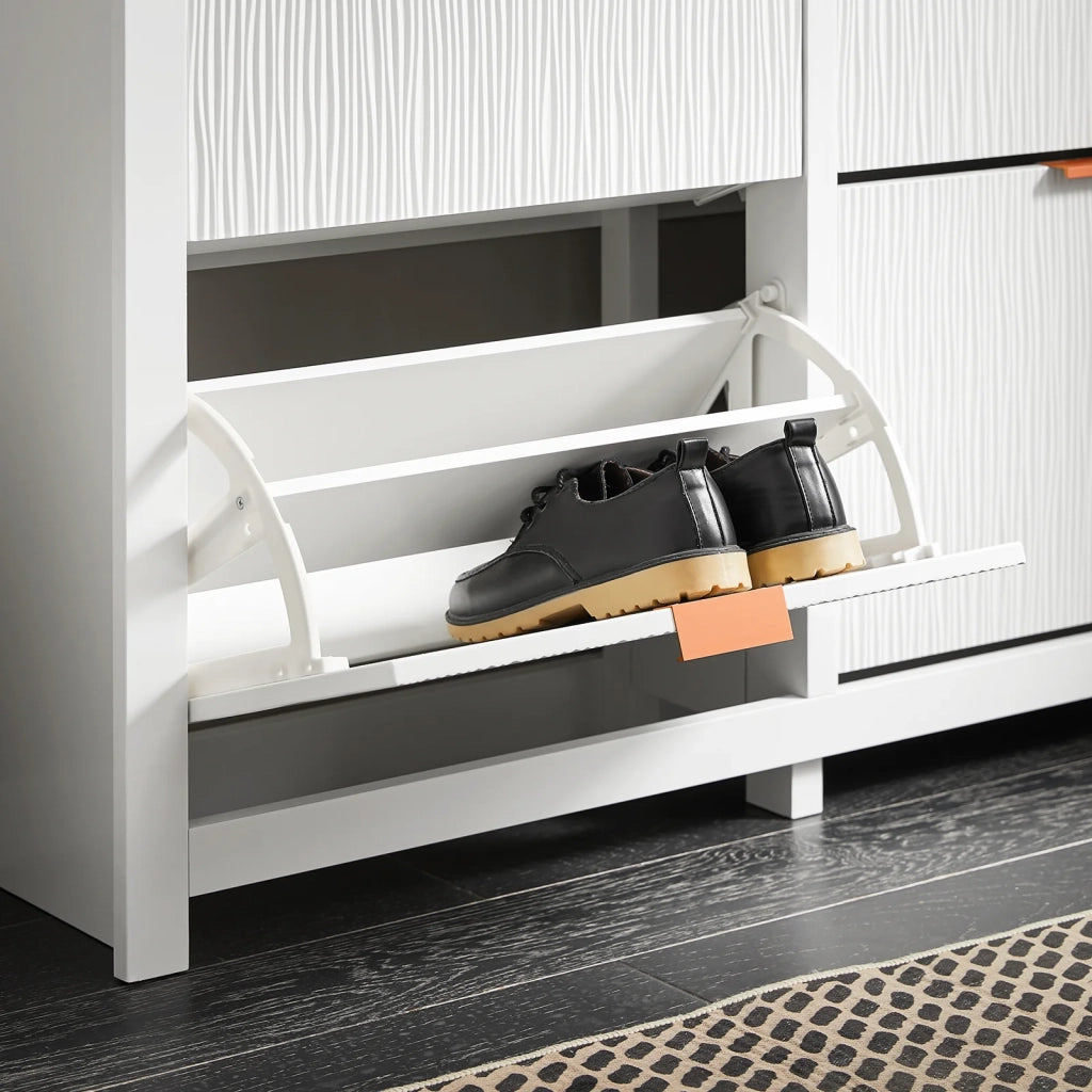 SoBuy Scarpiera Slim da Ingresso con 4 ante e 8 scomparti Salvaspazio Bianco 104x23x82cm FSR186-W