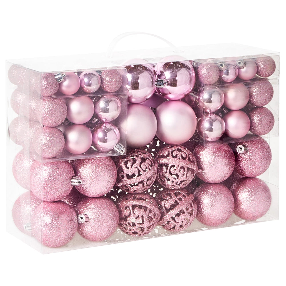 Set di 100 palle di Natale in plastica rosa appese all'albero di Natale in stile tradizionale e moderno Palle di Natale