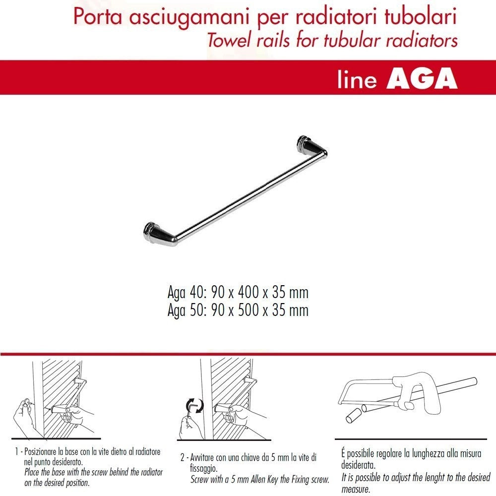 Pika' asciugamani 50 centimetri aga porta salviette per radiatori tubolari metallo cromato