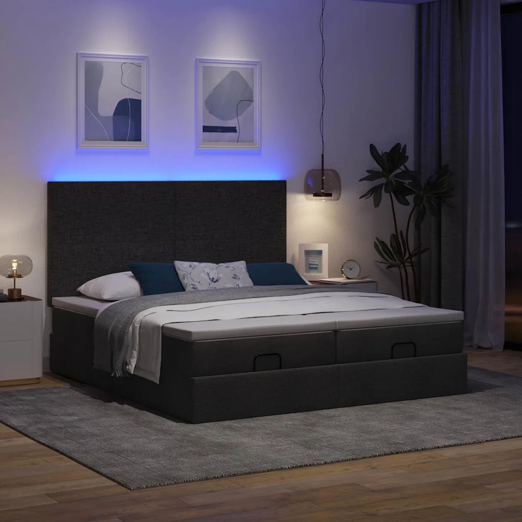 Struttura Letto Pouf con Materassi Nero 200x200 cm in Tessuto 3314529