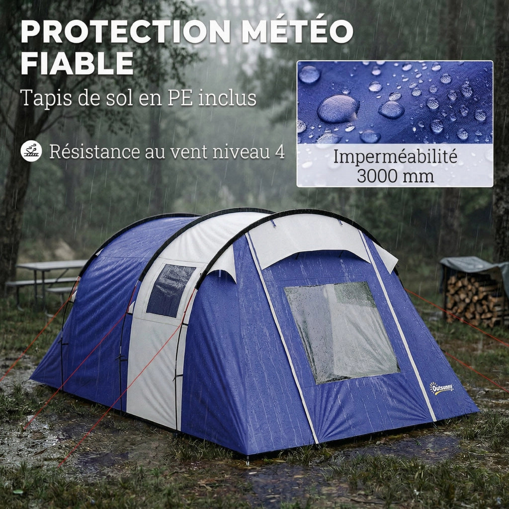 Tenda da Campeggio 4 Persone 2 Camere Impermeabile ¨C zephmum ¨C 420x300x200cm Blu Scuro