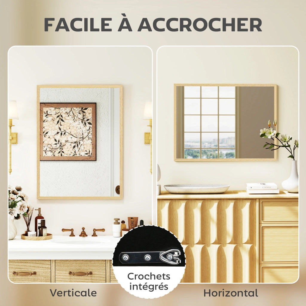 Specchio da parete rettangolare ¨C Minimal ¨C 80x60 cm, legno naturale