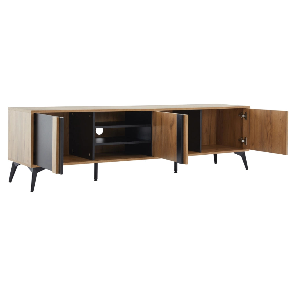Mobile TV Lowboard Rustico ¨C MINIMAL ¨C Legno Marrone 180 cm, con Ante e Vano Aperto