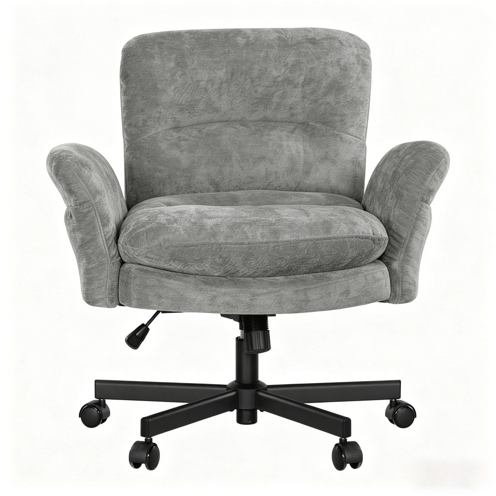 Sedia da pranzo girevole 360° ergonomica con schienale imbottito in ciniglia cotone e metallo grigio