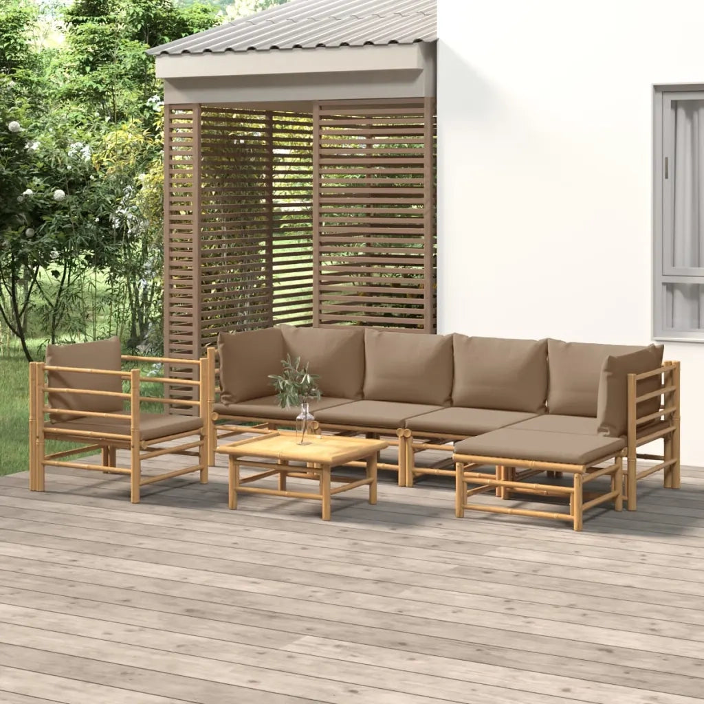 Set Salotto da Giardino 7pz con Cuscini Tortora Bambù 3155117