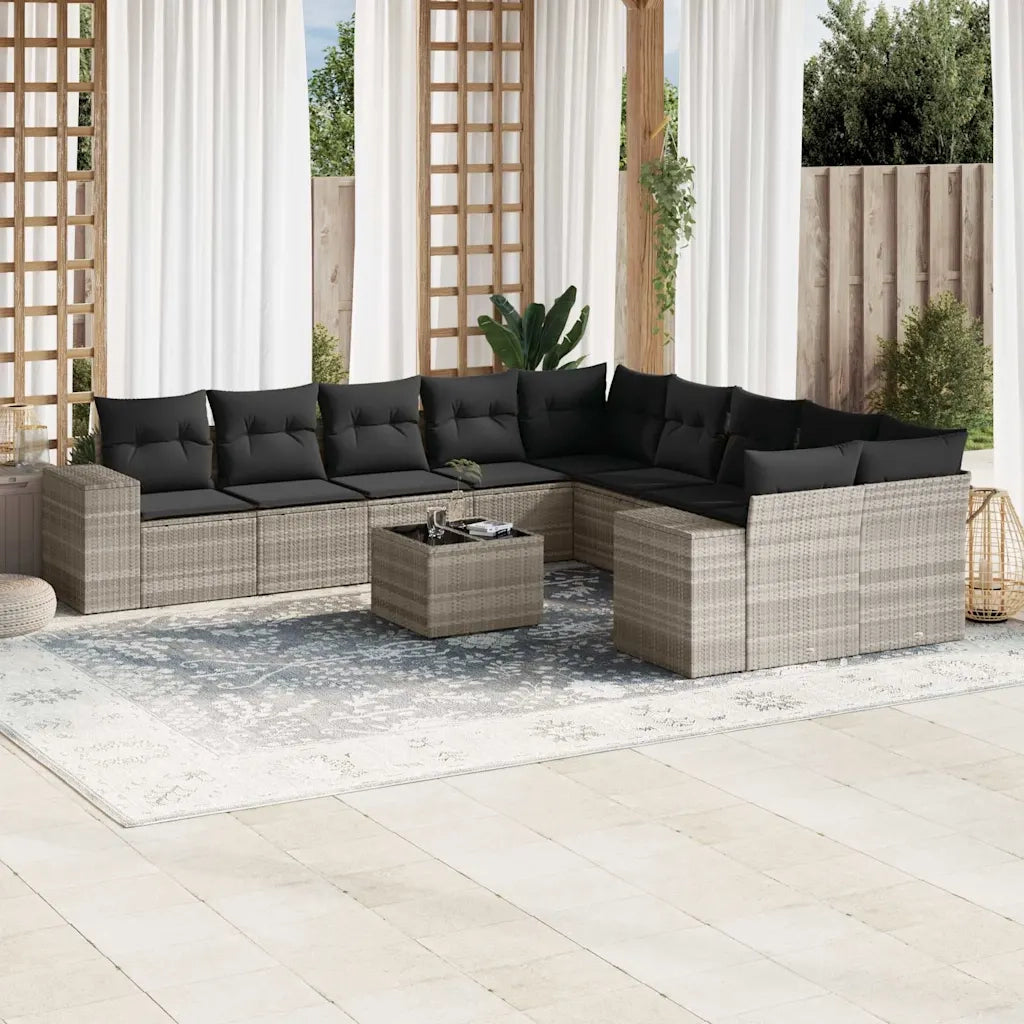 Set Divani da Giardino 11 pz con Cuscini in Polyrattan Grigio