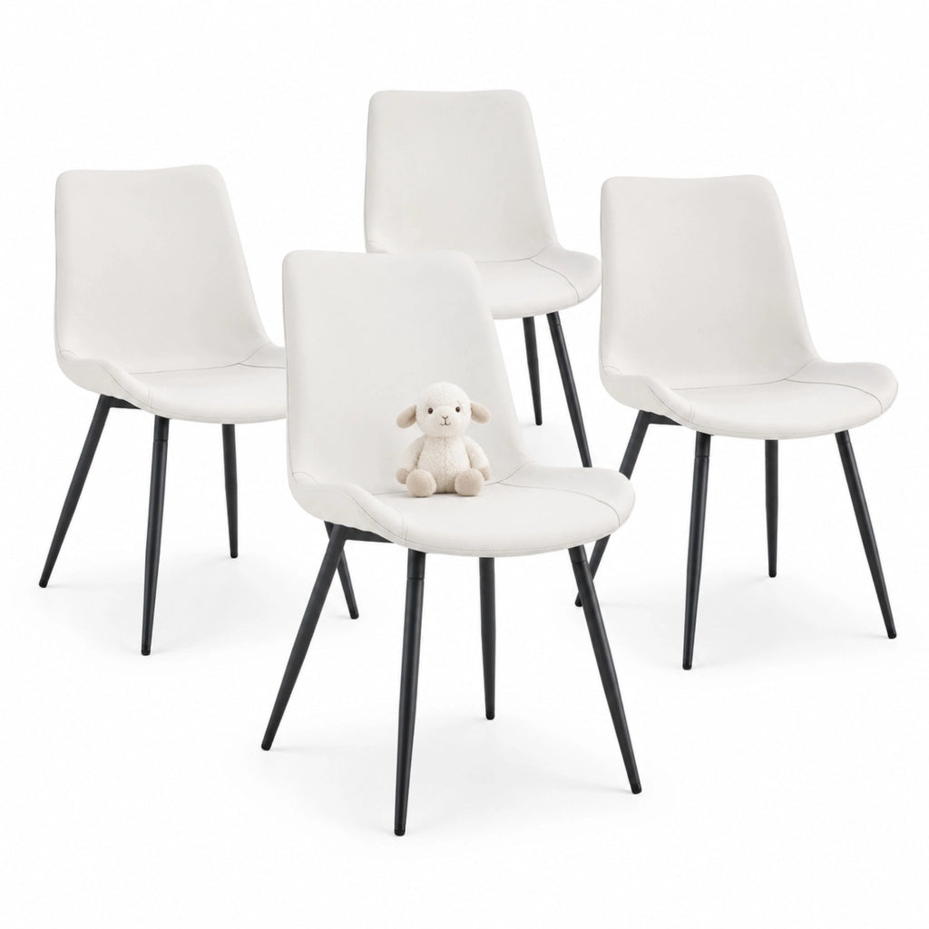 Sedia bianca in ecopelle con struttura in metallo nero