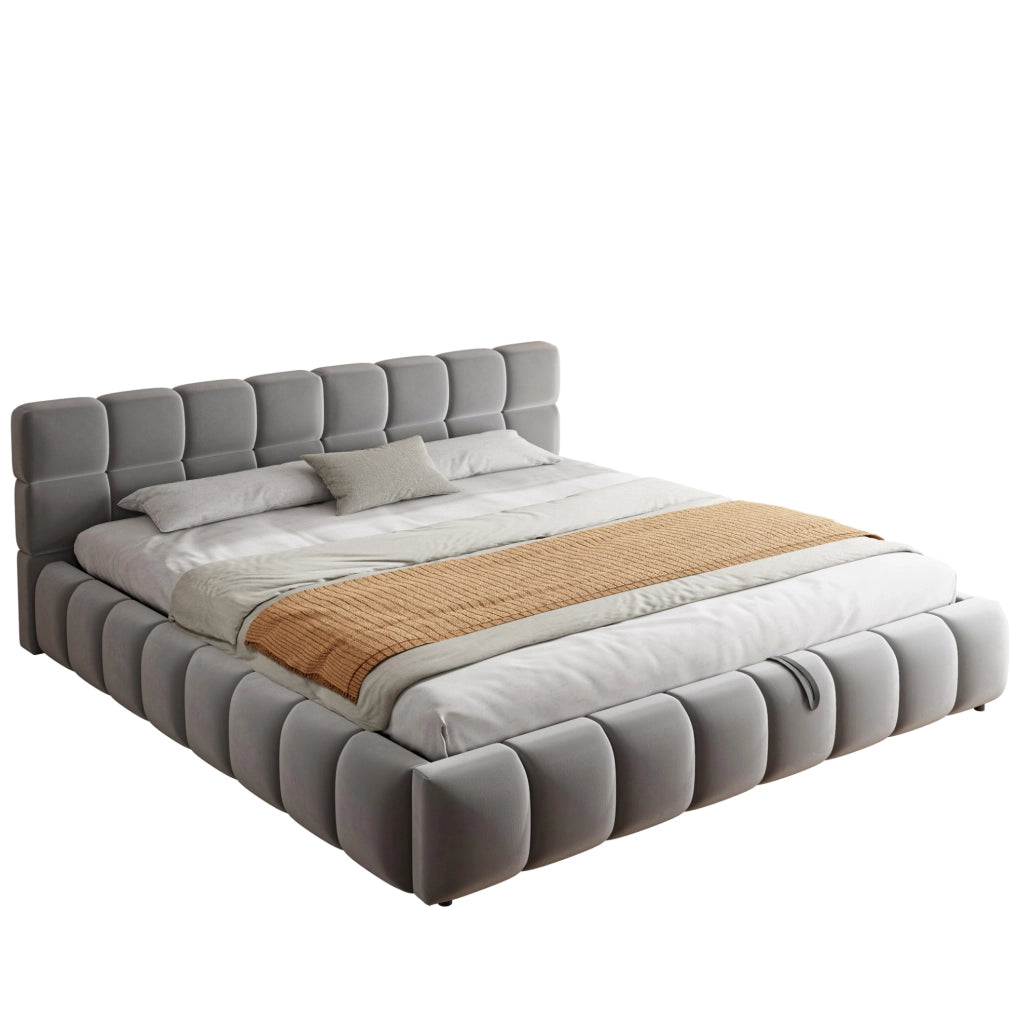 Letto contenitore imbottito 180x200 cm in velluto grigio con LED