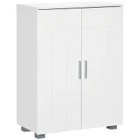 kleankin Mobile Bagno Moderno con 2 Ante, 2 Ripiani Regolabili e Maniglie Argentate, 60x30x80 cm, Bianco