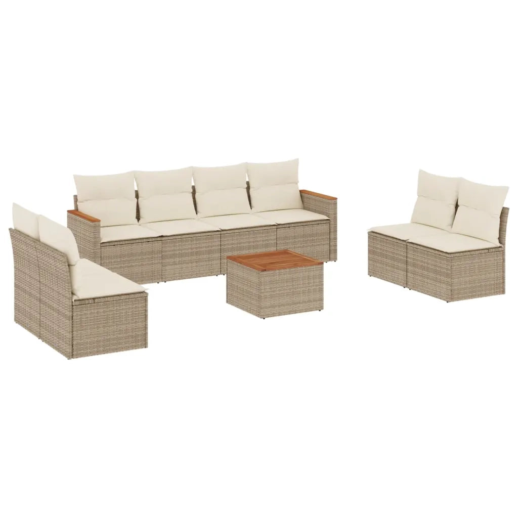 Set Divano da Giardino 9 pz con Cuscini Beige in Polyrattan 3258299