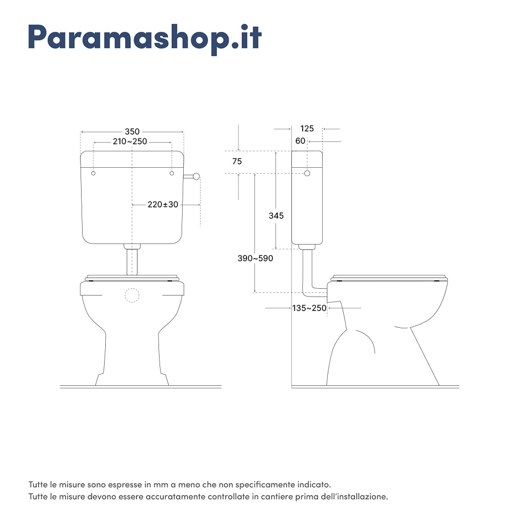 Cassetta di scarico esterna bianca tasto singolo start-stop risparmio idrico 6 Lt | Polo 1