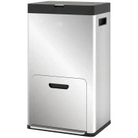 Bidone Immondizia a 3 Sezioni da 56L con Supporto per Deodorante, in Acciaio e PP, 45.7x35.8x76 cm, Argento