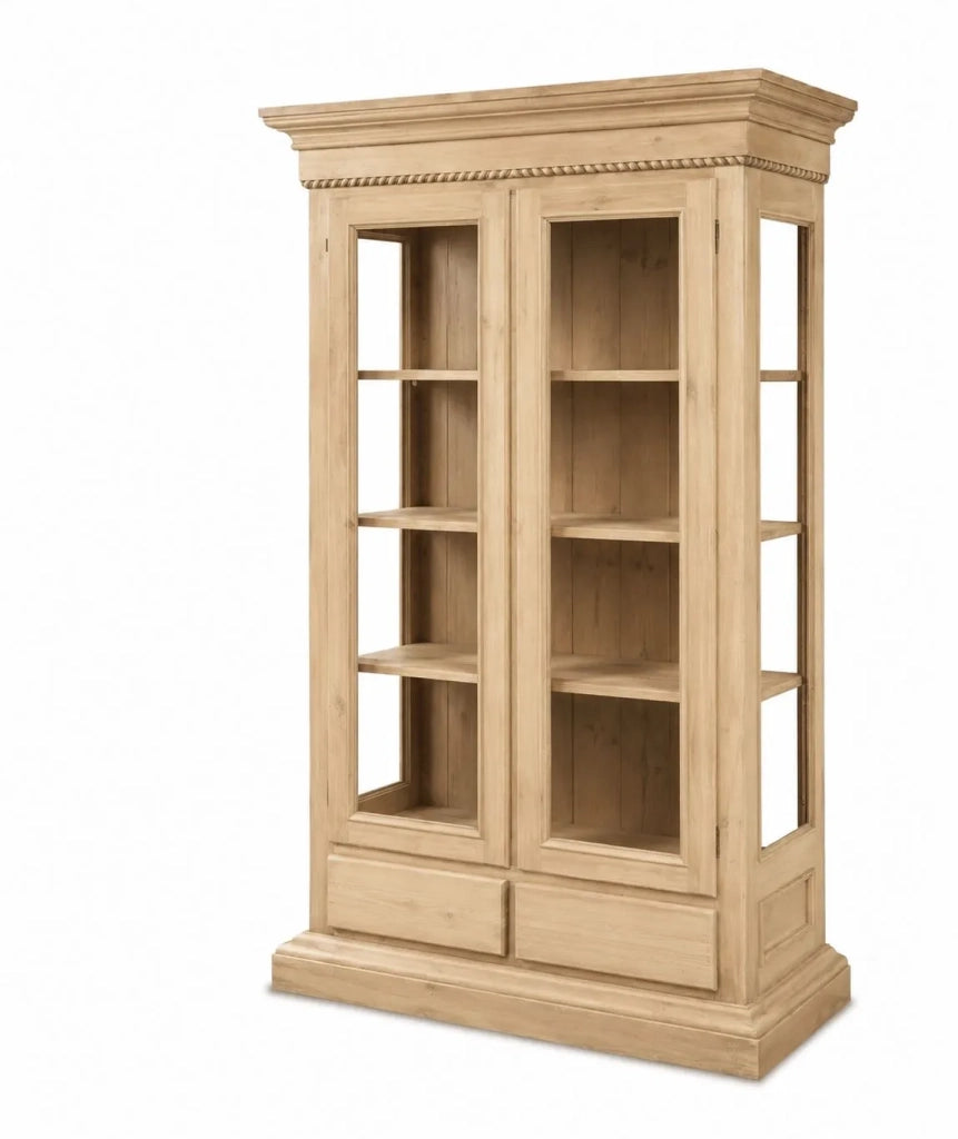 Vetrina classica 2 porte in legno grezzo l.125 p.48 h.196 (606) - Mobili 2G