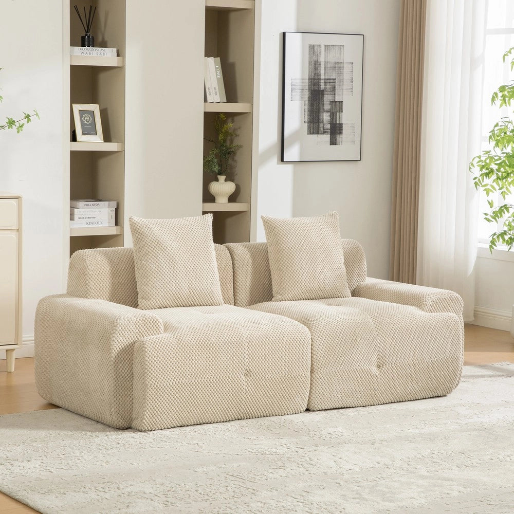 Divano Modulare in Tessuto Chenille ¨C MINIMAL ¨C Beige Chiaro, Morbido, Antimacchia