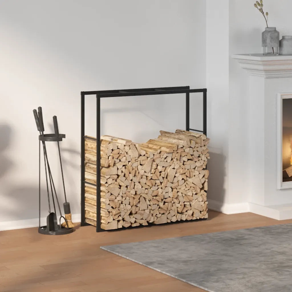 Rastrelliera per Legna da Ardere-Portalegna Nera 110x30x116 cm in Acciaio