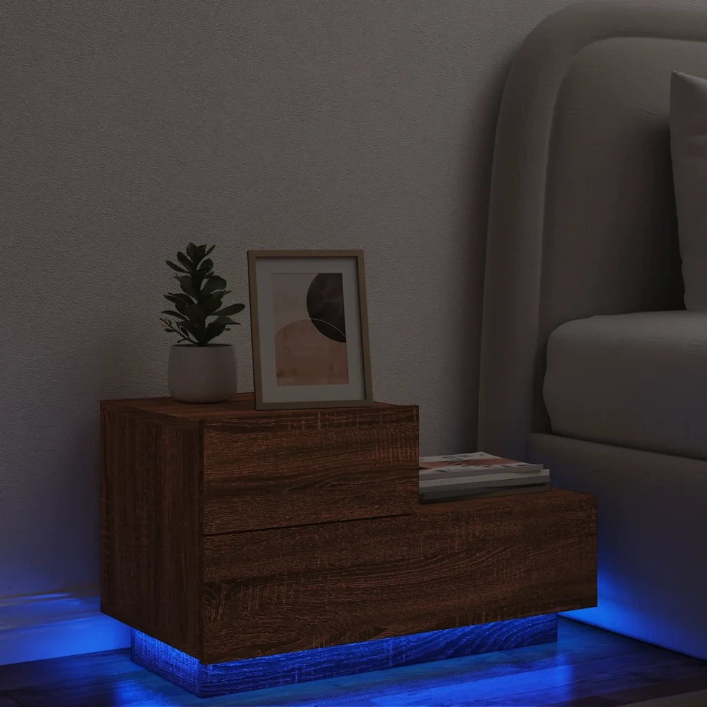 Comodino | Armadio da Notte | Mobiletto da notte con Luci LED Rovere Marrone 70x36x40,5 cm