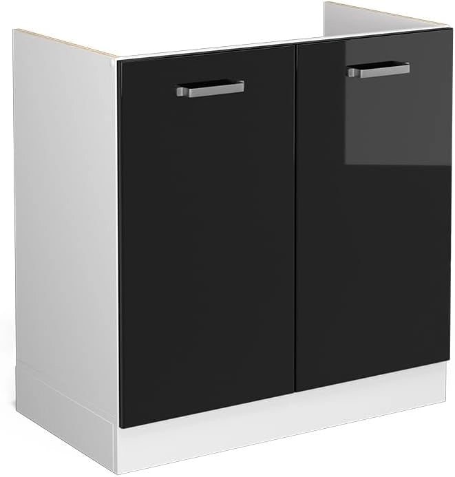 Mobile lavello cucina R-Line, Nero lucido, 80 cm senza piano di lavoro, per la libera combinazione all'interno di sistemi cucina modulari