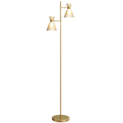 Lampada da Terra Doppia Testa Regolabile ¨C Xylo ¨C Paralume Vetro Floreale Dorato 42x25x165cm