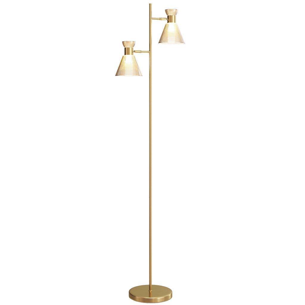 Lampada da Terra Doppia Testa Regolabile ¨C Xylo ¨C Paralume Vetro Floreale Dorato 42x25x165cm