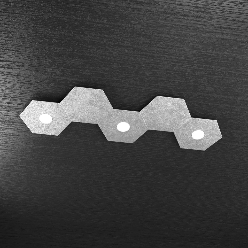 HEXAGON APPLIQUE-PLAFONIERA 3 LUCI + 2 DECORATIVO FOGLIA ARGENTO 1142-3L2D-FA
