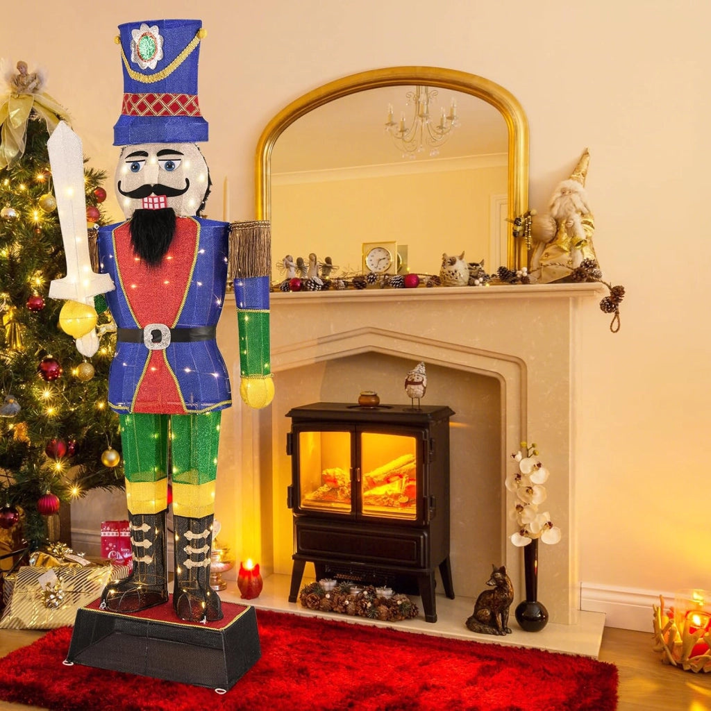 Soldato di Natale Illuminato 184 cm, Soldatino Schiaccianoci Illuminato con 110 Luci LED, Fascette e Base, Decorazioni Natalizie per Interno ed Esterno (1 Pezzi)