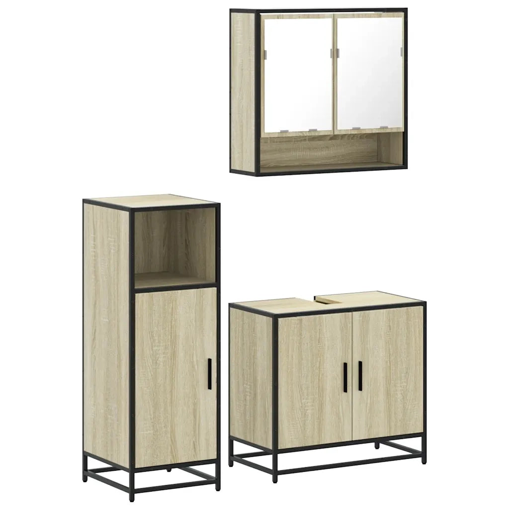 Set Mobili da Bagno 3 pz Rovere Sonoma in Legno Multistrato 3300976