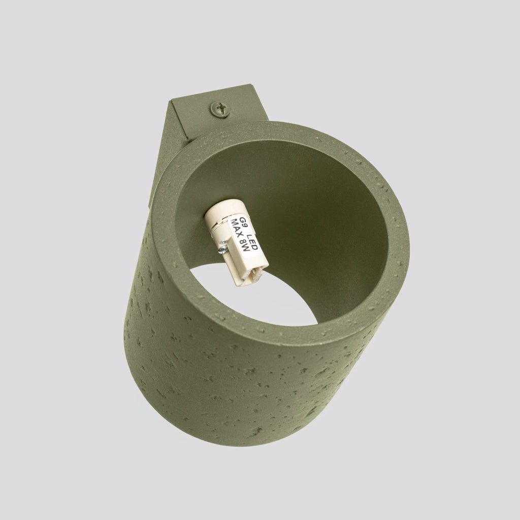 Applique industriale cilindrica cemento oliva su-giù G9 Rondeo