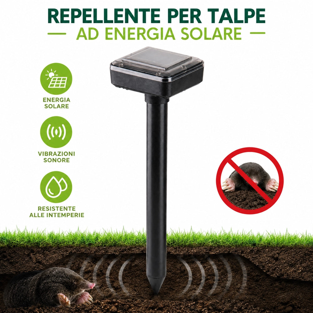 Dissuasore Solare Ultrasuoni Repellente da Esterno per Talpe Parassiti Serpenti