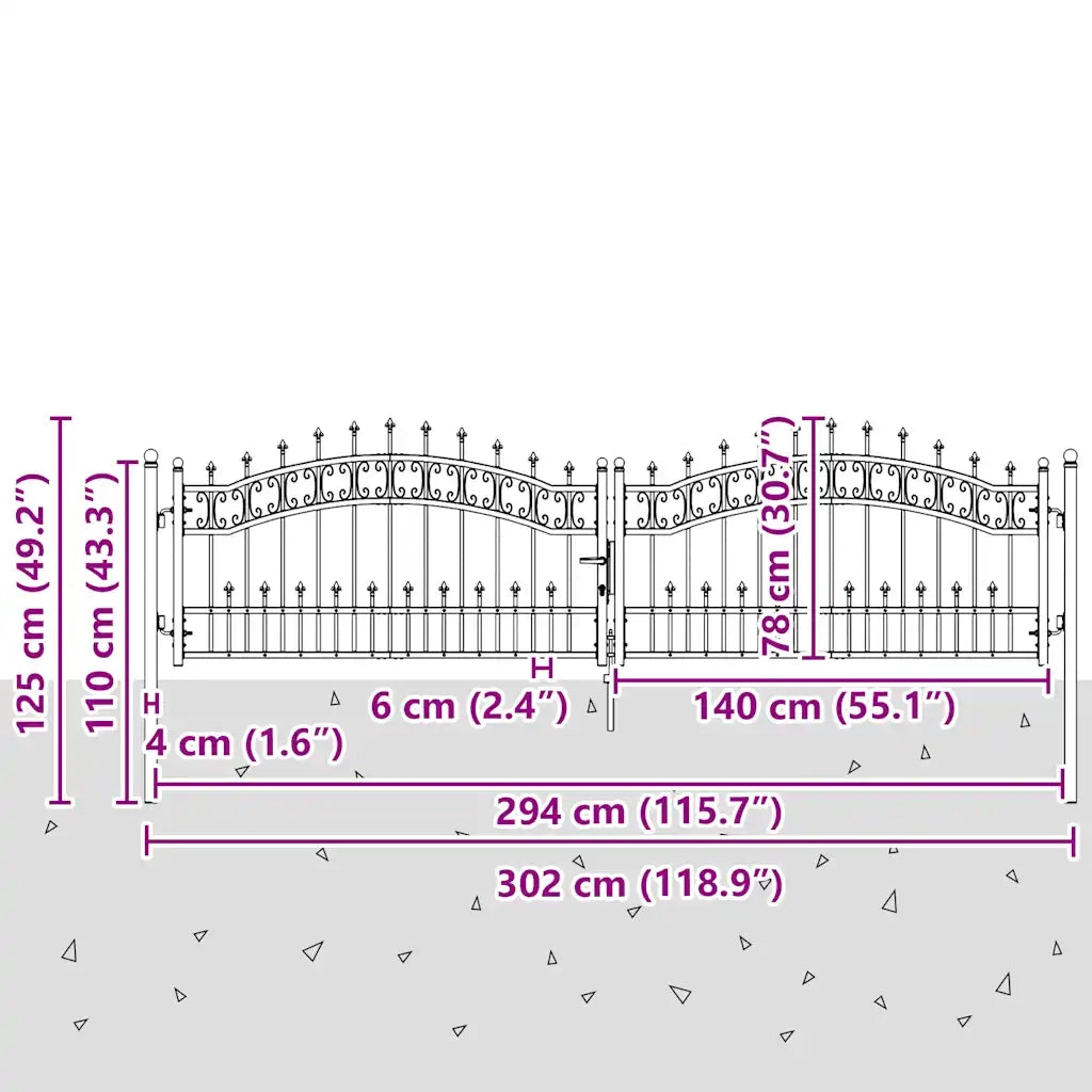 Cancello per recinzione Kampen con punta a lancia Nero 302x78 cm in acciaio 151094