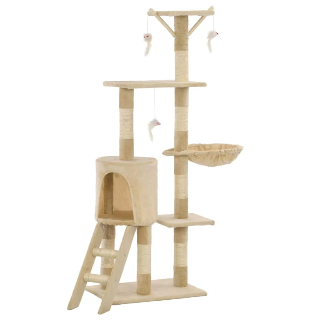 Tiragraffi albero per gatti cuccia per gatti giocattolo peluche sisal 138 cm beige 3702038