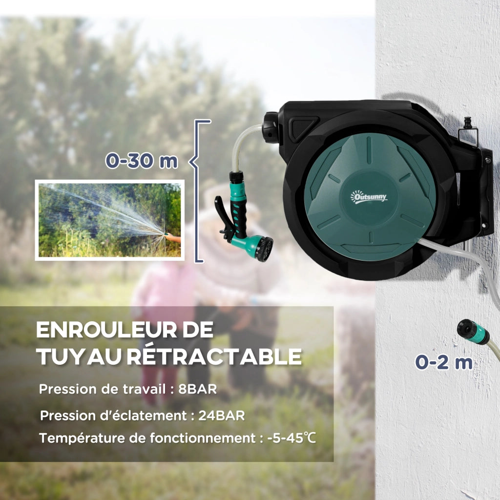 Avvolgitubo da Parete Automatico 30m ¨C Xylo ¨C Verde ?15mm Retrattile per Giardino