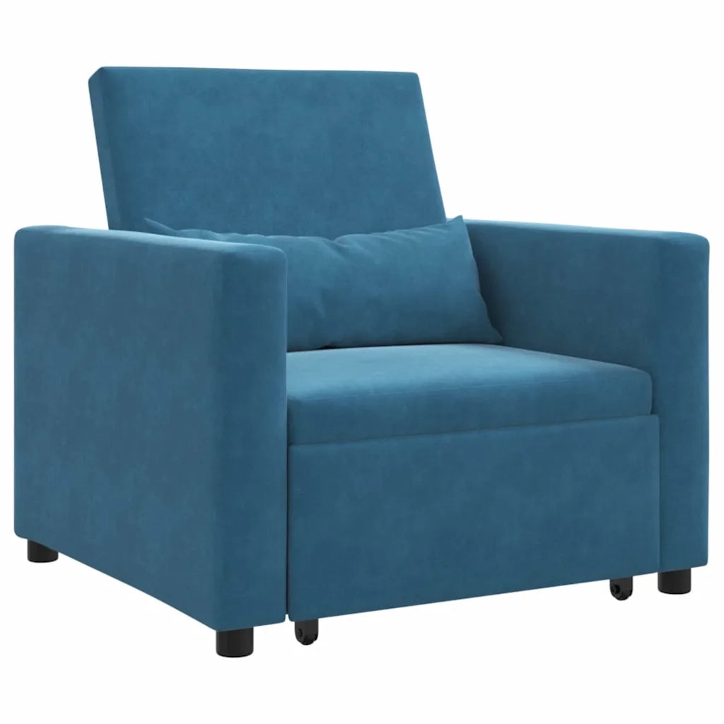 Divano letto | Sof¨¤ letto | Letto singolo estraibile singolo con ruote Blu Velluto