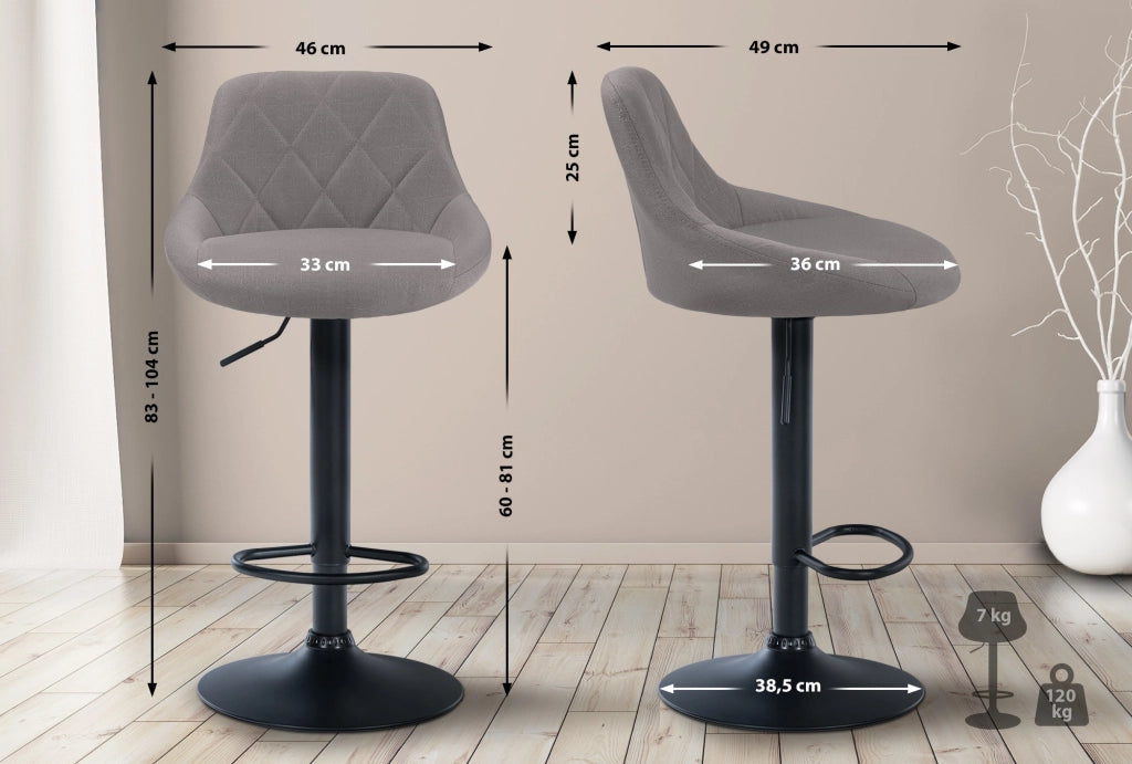 Sgabello bar LAZIO in tessuto grigio,nero