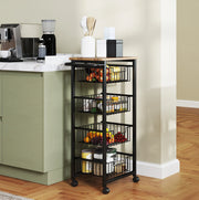 Carrello da cucina con 4 cestelli estraibili, rovere