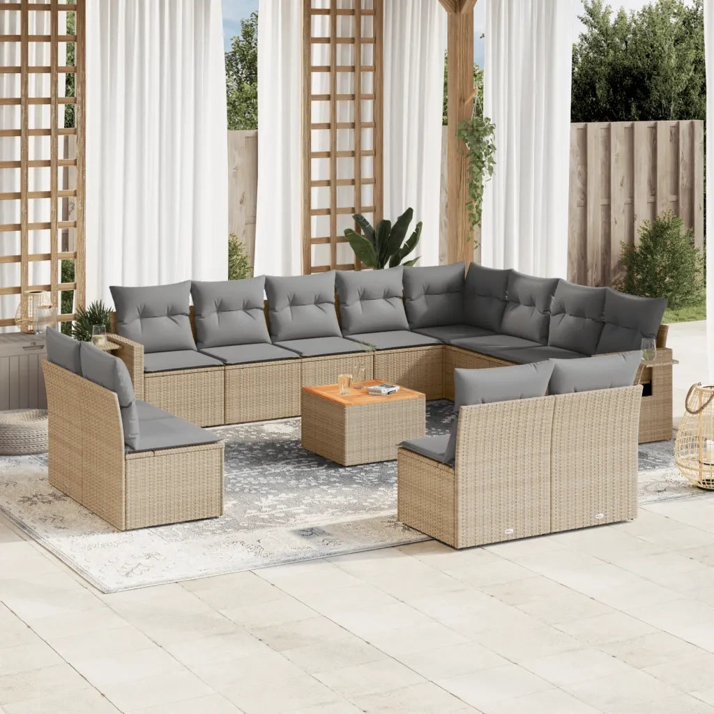 Set Divano da Giardino 13 pz con Cuscini Beige in Polyrattan