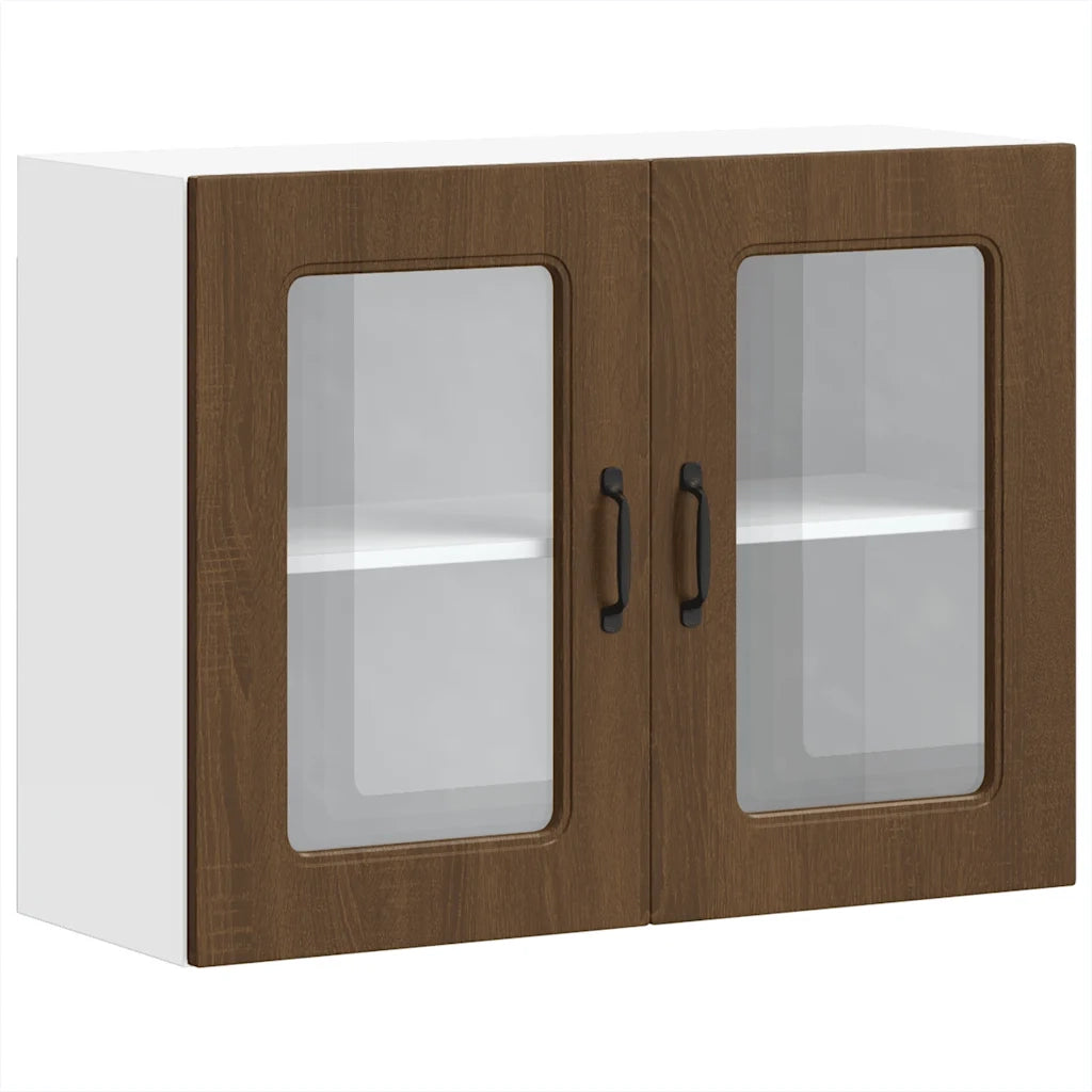 Pensile da Cucina | Mobile da Cucina con Porta in Vetro Kalmar Rovere Marrone