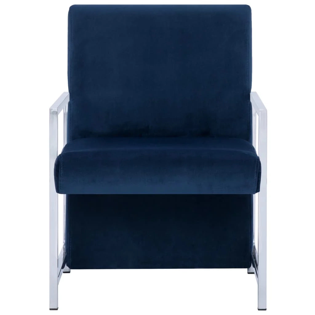 Poltrona/poltrona/divano club con gambe cromate in velluto blu 1102282