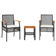 Set da Bistr¨° 3 pz | Set Salotto da Giardino con Cuscini Nero Polyrattan e Legno Acacia