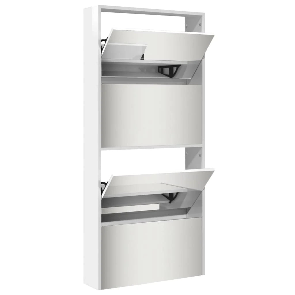 Scarpiera mobile contenitore per scarpe mobile ingresso/corridoio/soggiorno con specchio 4 ripiani bianco lucido 02_0021886
