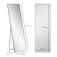 Specchio a Figura Intera da Parete o da Terra in Metallo e Lega di Alluminio, 50x2x161.5 cm, Nero