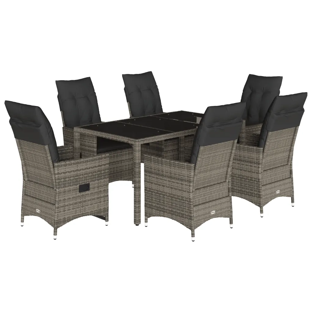 Set da Pranzo da Giardino 7 pz con Cuscini in Polyrattan Grigio 3276740
