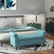 Panca contenitore in effetto velluto con seduta imbottita e braccioli, in poliestere verde 126 × 48,5 × 57 cm
