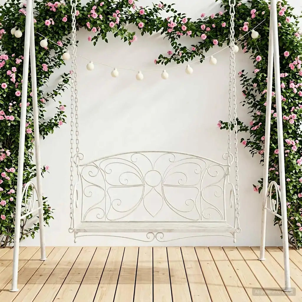 Panchina a Dondolo Acciaio 105,5 x 61 x 56 cm Bianco Antico CFW7053301