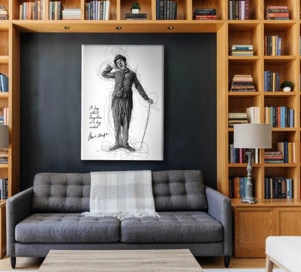Charlie Chaplin - A Day Without Laugther - Quadro Canvas su telaio in legno Misura: 50x70 cm